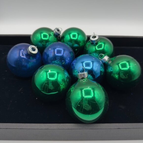 Vintage Mercury Glass Christmas Ornaments Blue Green Rauch Balls - Picture 7 of 9